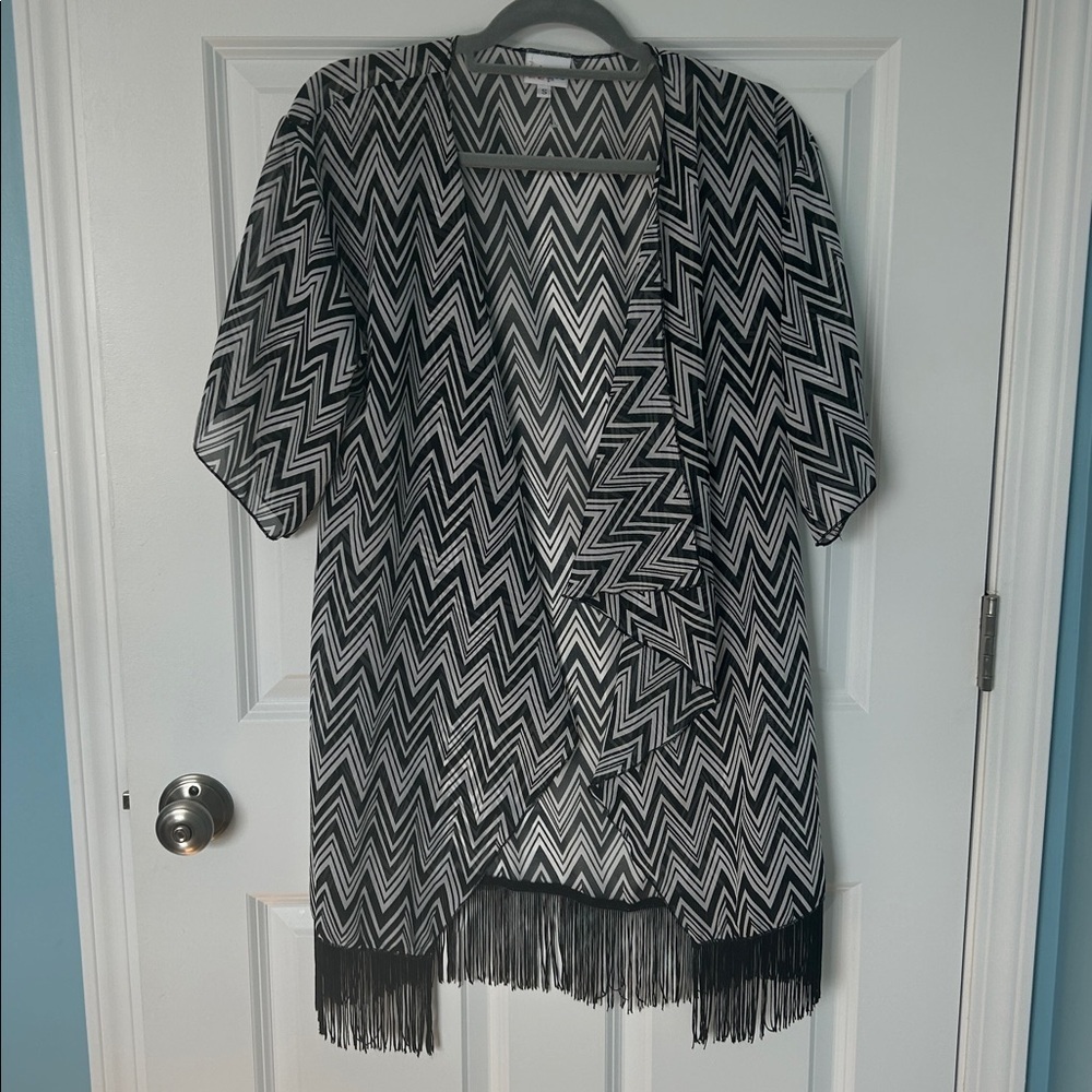 Black & White Swim Coverup with Fringe | Black & White Coverup | Swim Cover Up